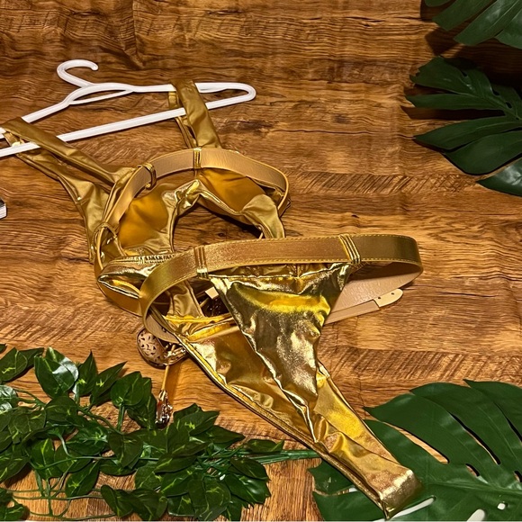 4.Double belted metallic gold one piece bikini size L - Picture 9 of 10